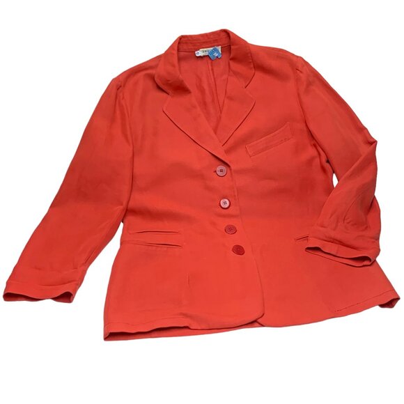 Vtg. Giorgio Armani Le Collezioni Punch Red‎ Flax Blend Single Breast Blazer - Picture 9 of 9